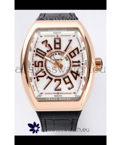 Franck Muller Vanguard Crazy Hours in Rose Gold Plating - White Dial Swiss Replica Watch 