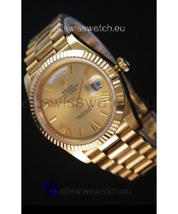 Rolex Day Date Japanese Replica Watch - Yellow Gold Casing in Gold Dial 40MM