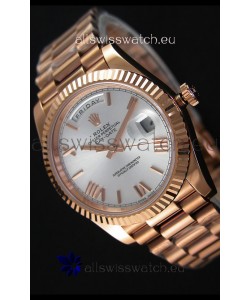 Rolex Day Date Japanese Replica Watch - Rose Gold Casing in Steel Dial 40MM