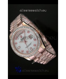 Rolex Oyster Perpetual Day Date Japanese Rose Gold Automatic Watch in White Mother of Pearl Dial
